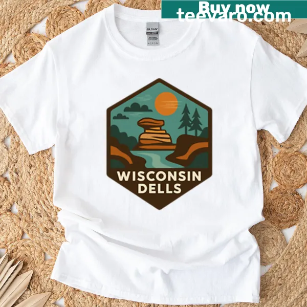 Casual t-shirt featuring Wisconsin Dells text, celebrating the popular destination
