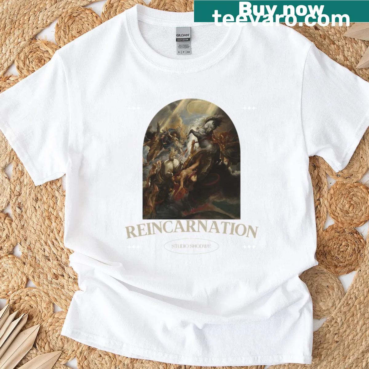 Modern vintage animated style graphic on a T-shirt in black and brown — on a men's t-shirt