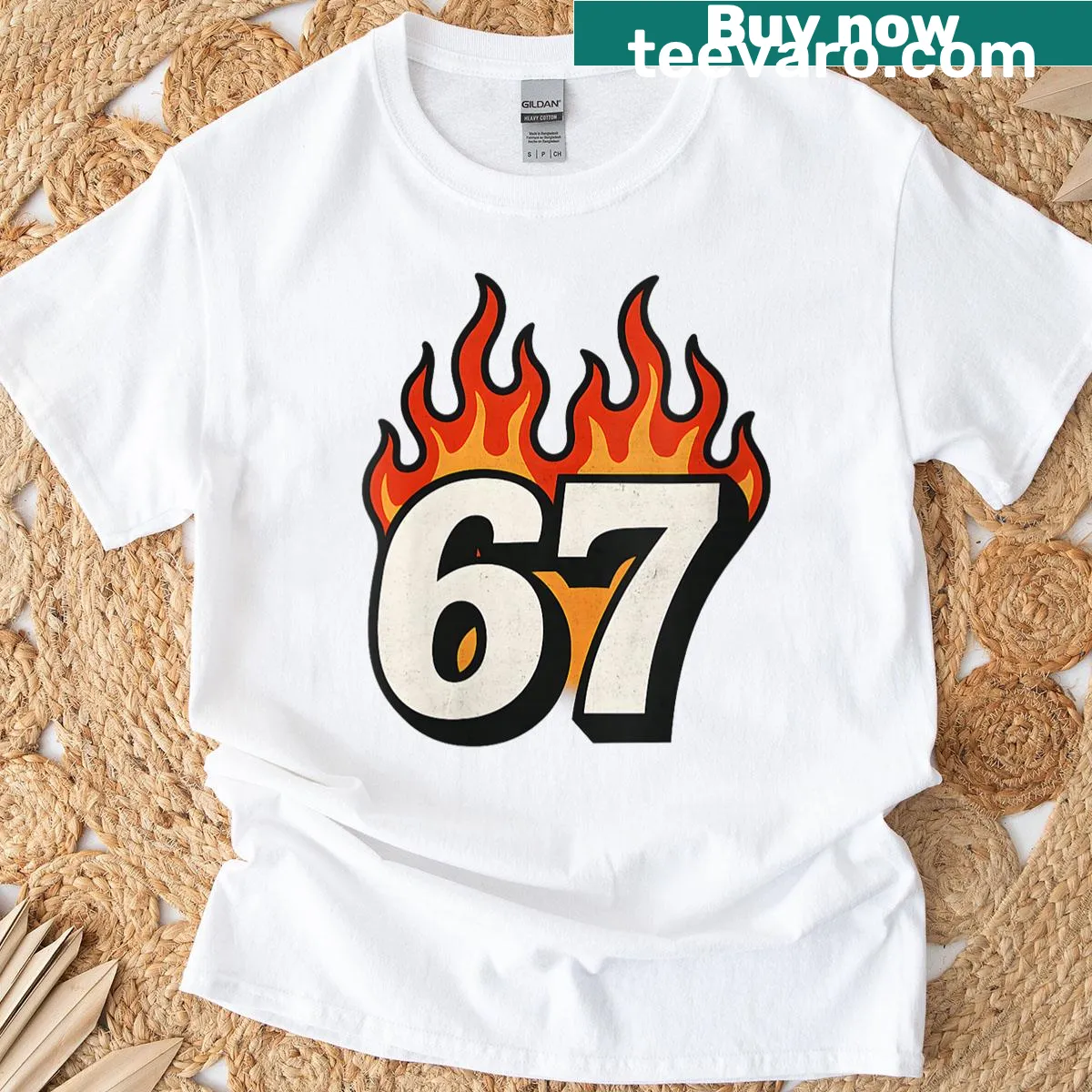 Funny T-shirt with meme-inspired numbers 6 and 7 for kids — on a men's t-shirt