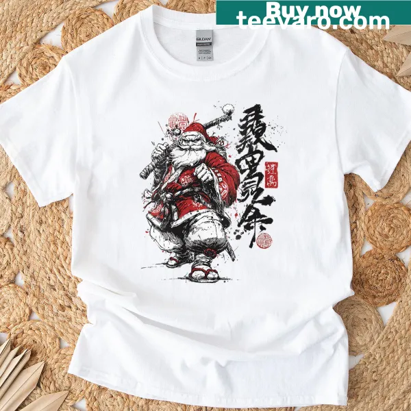 Christmas t-shirt featuring a Samurai Santa illustration