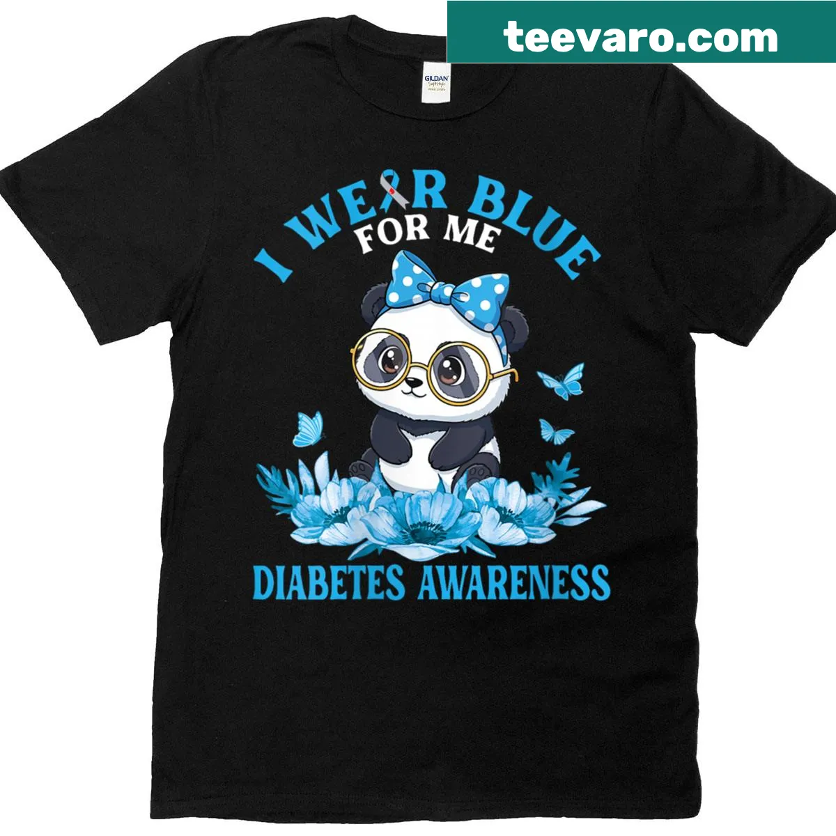 Cute panda graphic T-shirt for diabetes awareness — on a men's t-shirt