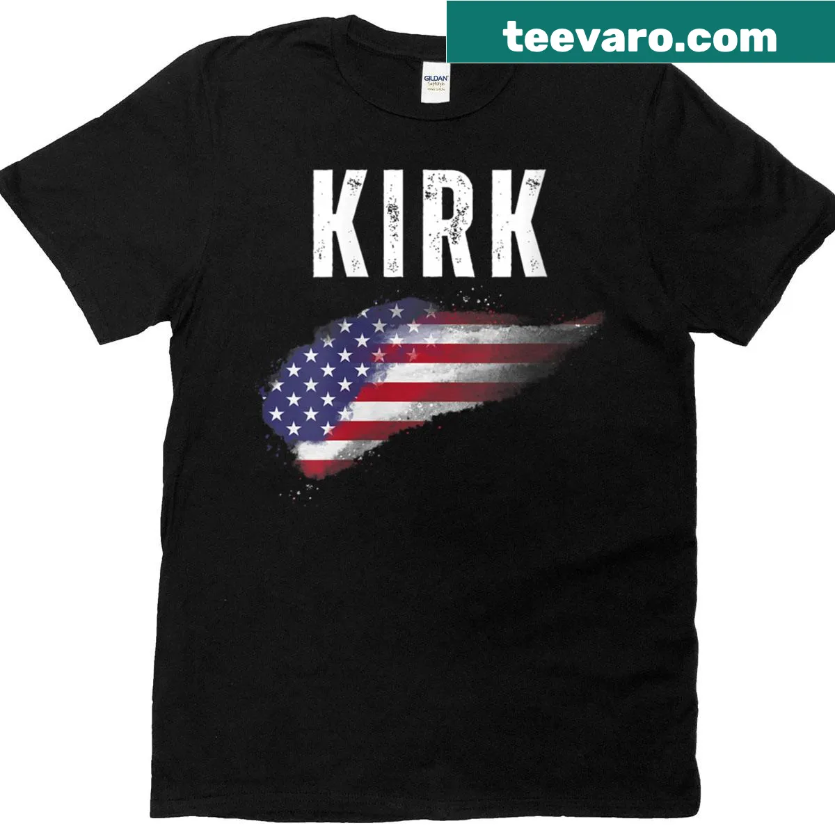 Personalized USA flag T-shirt for Fourth of July celebrations. — on a men's t-shirt