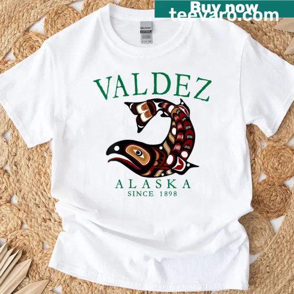 T-shirt honoring Valdez Alaska fishing history with green text