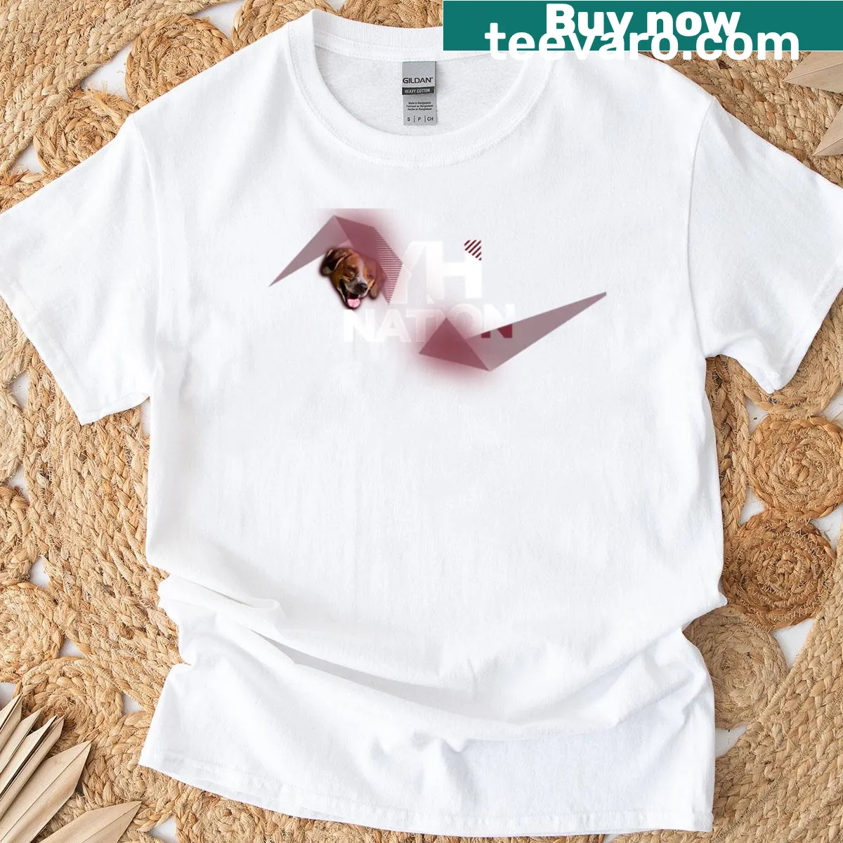 Minimalist typography T-shirt in burgundy featuring 'Yh Nation Bailey' — on a men's t-shirt