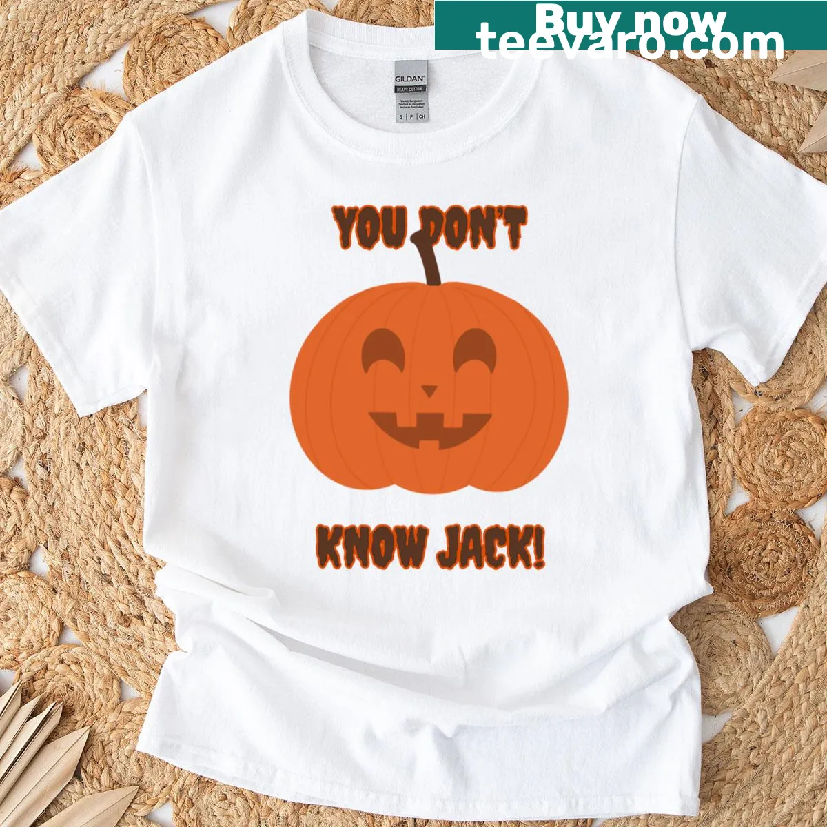 Halloween T-shirt with a funny Jack-o-lantern graphic and text — on a men's t-shirt