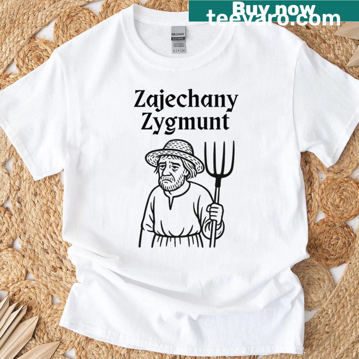 Funny Polish quote T-shirt from Zajechany Zygmunt 1670 series — on a men's t-shirt