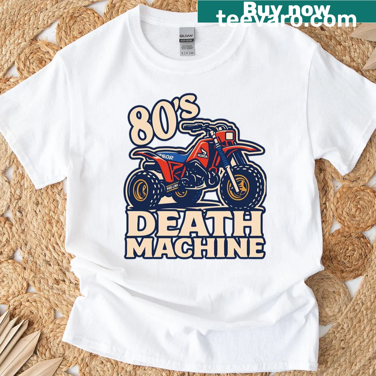 Illustration celebrating the 1985 Atc 250r ATV on a T-shirt. — on a men's t-shirt