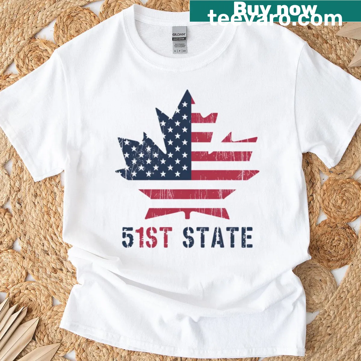Minimalist graphic design symbolizing the 51st state on a T-shirt — on a men's t-shirt