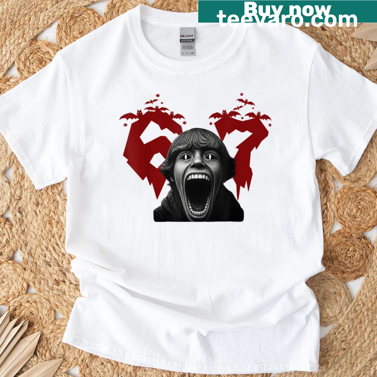 Illustration merging memes and Halloween themes on a T-shirt. — on a men's t-shirt
