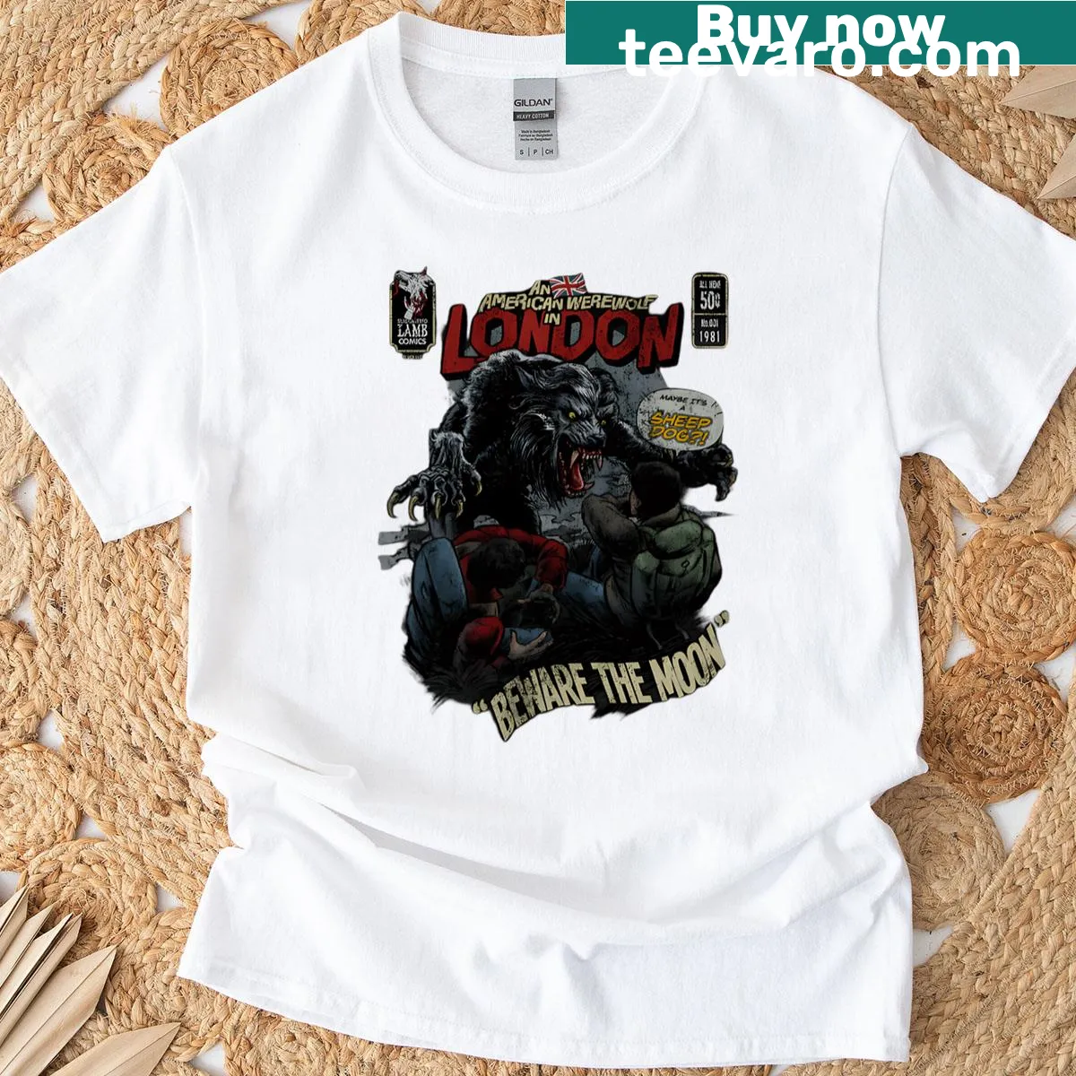 Funny retro horror T-shirt blending 90s music and 80s movie themes. — on a men's t-shirt