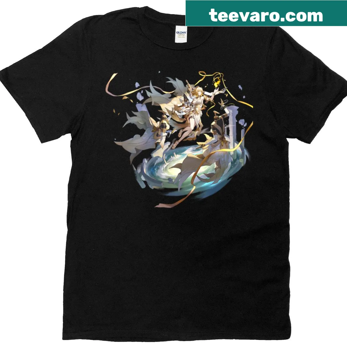Illustrative T-shirt featuring Aglaea from Honkai Star Rail — on a men's t-shirt