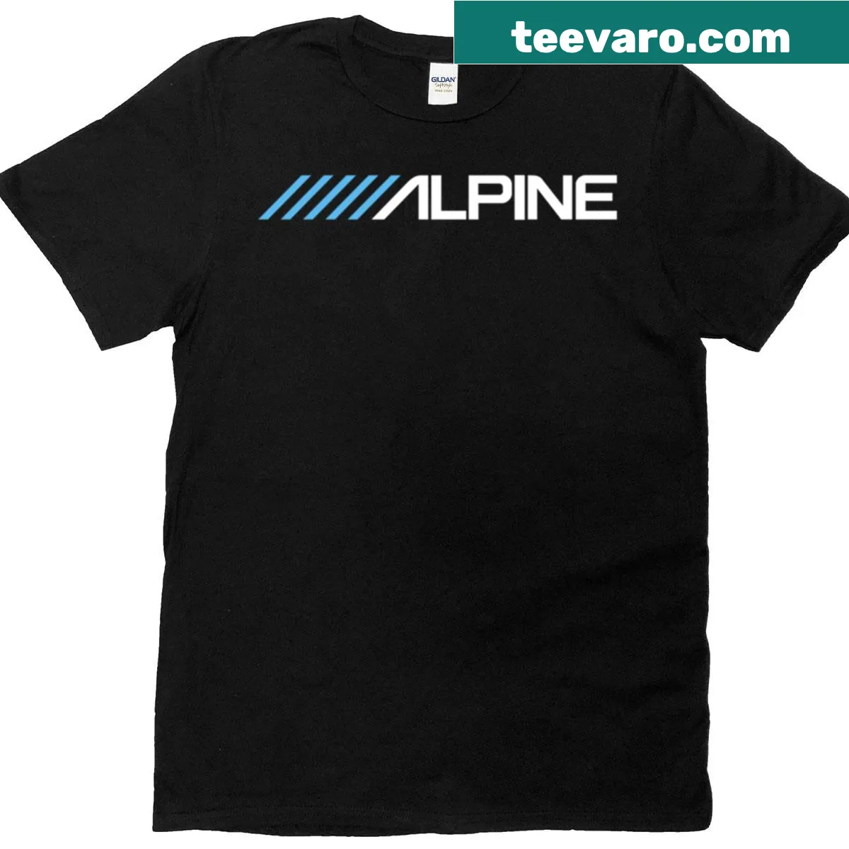 Alpine logo t-shirt featuring a bold emblem in the center — on a men's t-shirt