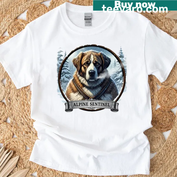 Illustration of a Saint Bernard in the snow on a t-shirt