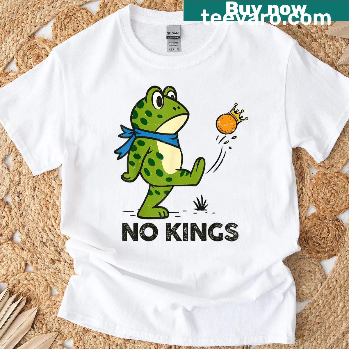 Funny angry frog graphic with 'No Kings Since 1776' text on T-shirt — on a men's t-shirt