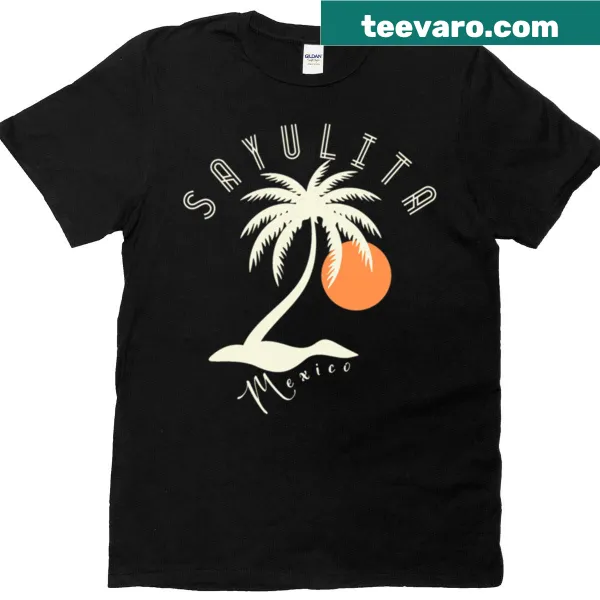 Retro T-shirt featuring an Art Deco design inspired by Sayulita, Mexico.