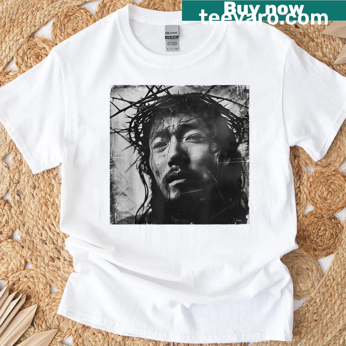Illustration of Asian Jesus on a t-shirt — on a men's t-shirt