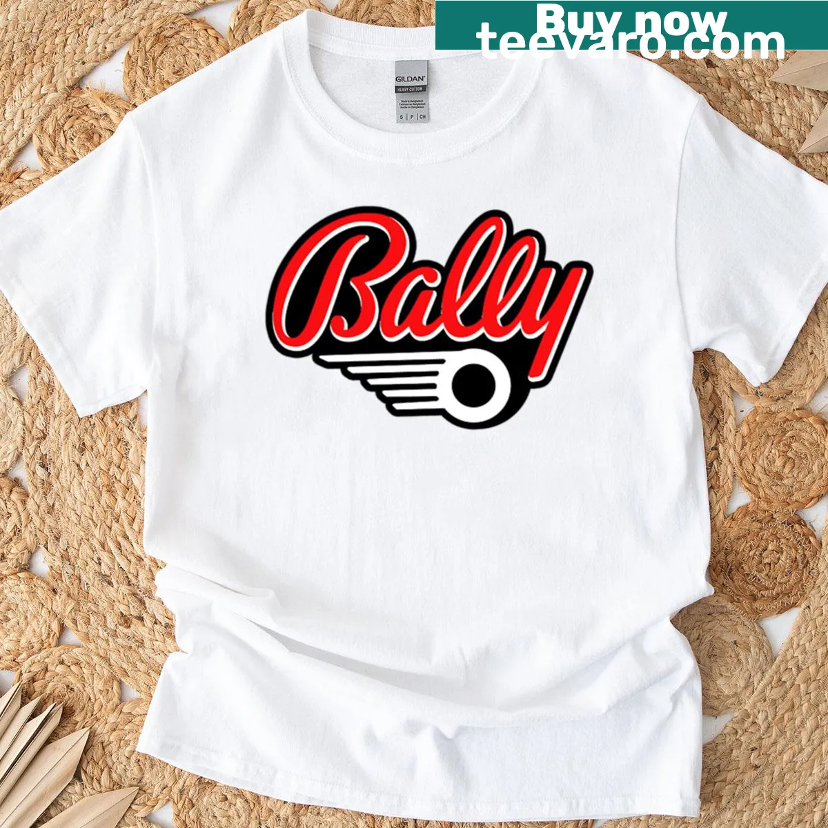 Retro Bally Pinball graphic t-shirt featuring a classic pinball machine — on a men's t-shirt