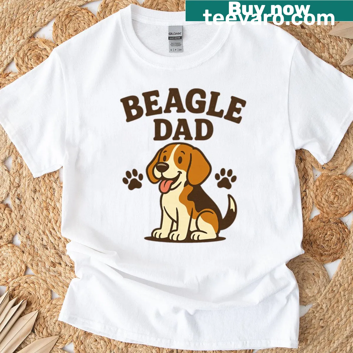 Illustrative T-shirt for Beagle Dads featuring a beagle design — on a men's t-shirt