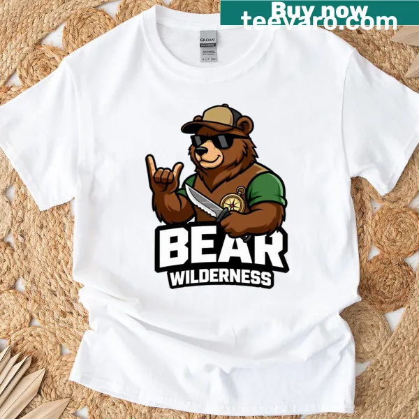Illustrated T-shirt with a bear theme for outdoor enthusiasts