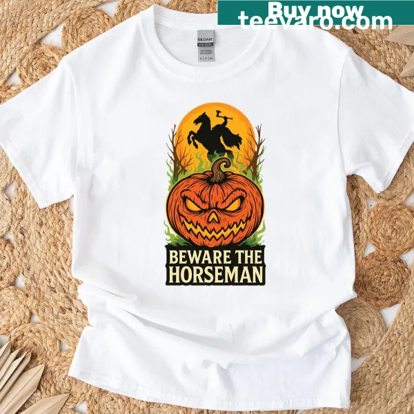 Illustrated T-shirt featuring a mysterious horseman graphic