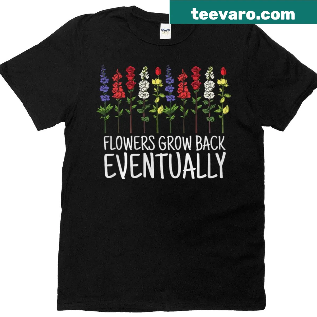 Boho-style T-shirt featuring encouraging flower design — on a men's t-shirt