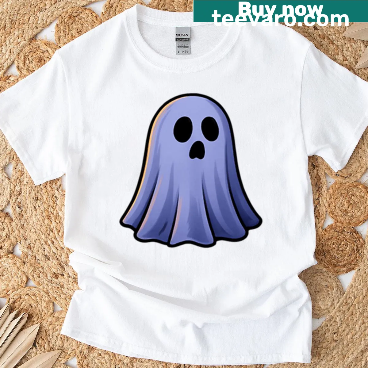 Cute cartoon ghost design on a T-shirt for Halloween — on a men's t-shirt