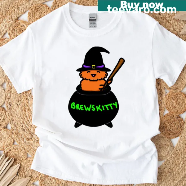 Halloween witch cat graphic t-shirt with cartoon design