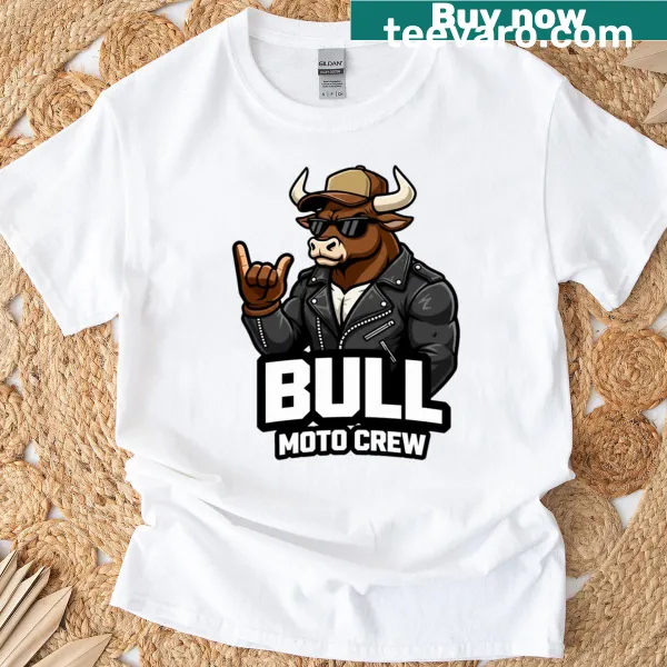 Bull graphic on a moto-themed t-shirt