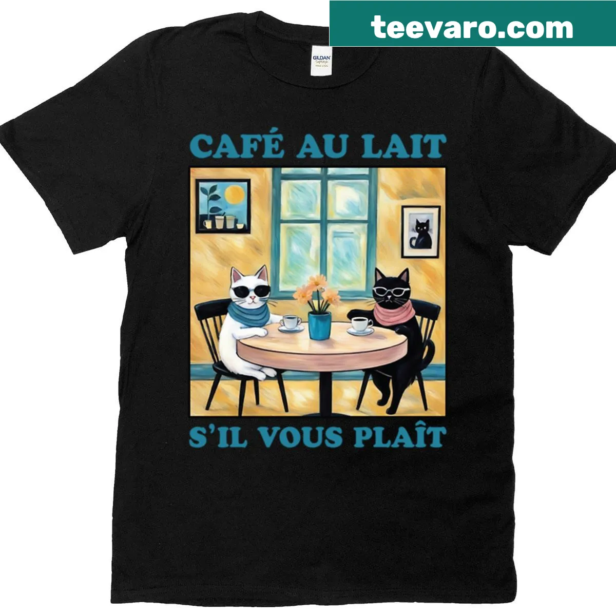 Hand-lettered Cafe au Lait graphic T-shirt — on a men's t-shirt