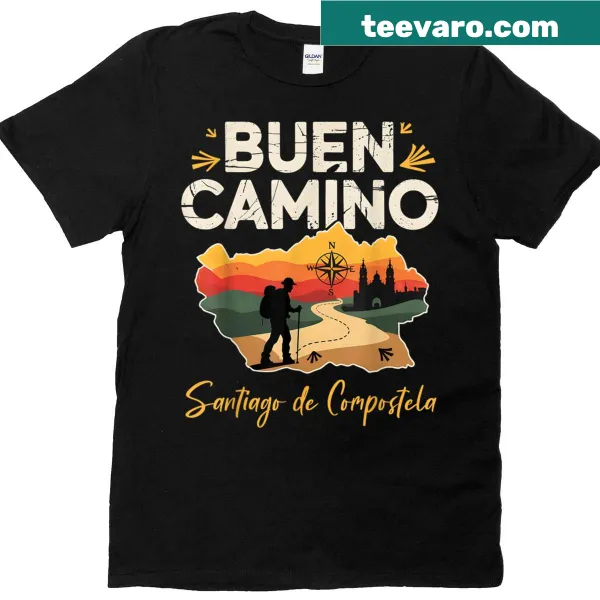 Illustrated t-shirt featuring the Camino de Santiago shell design