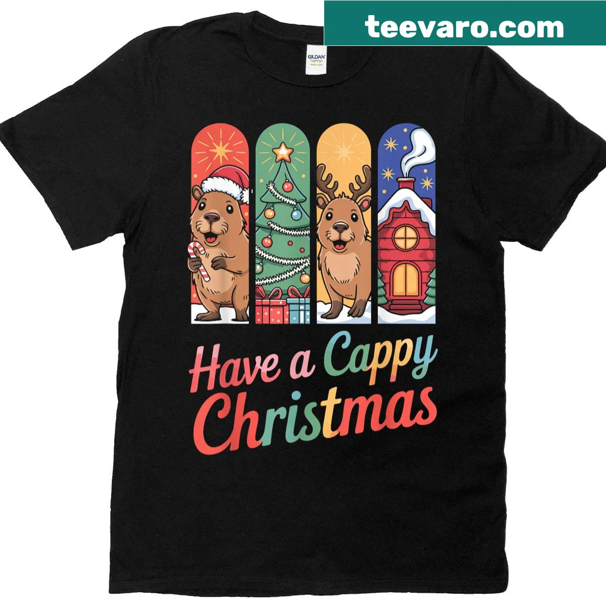 Capybara dressed as a reindeer with 'Have A Capy Christmas' text — on a men's t-shirt