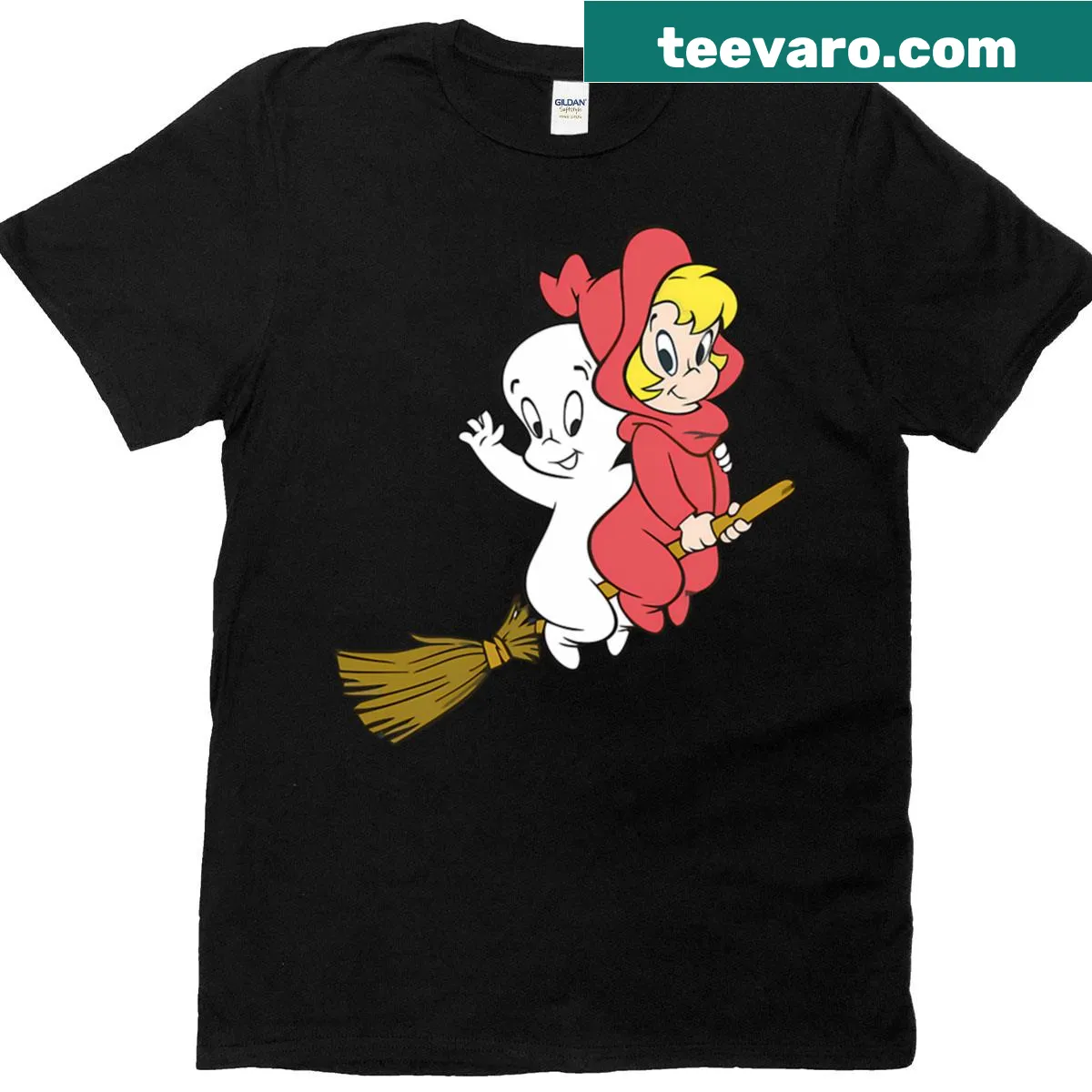Cartoon Casper and Wendy Halloween design on t-shirt — on a men's t-shirt