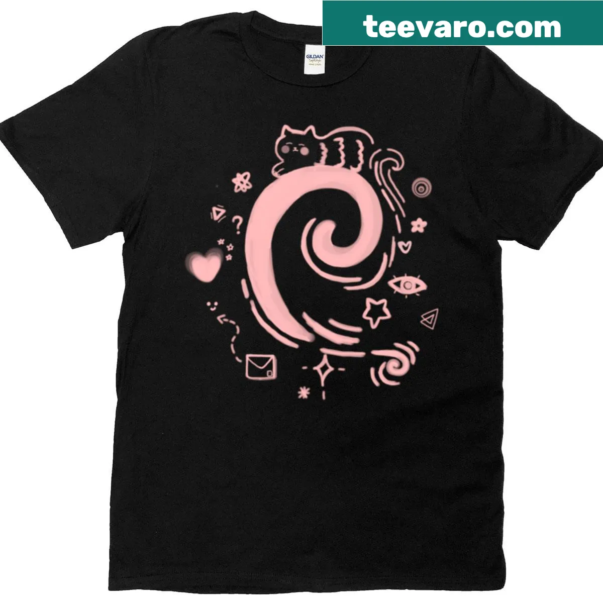 Graphic t-shirt celebrating cat-related themes and phrases — on a men's t-shirt