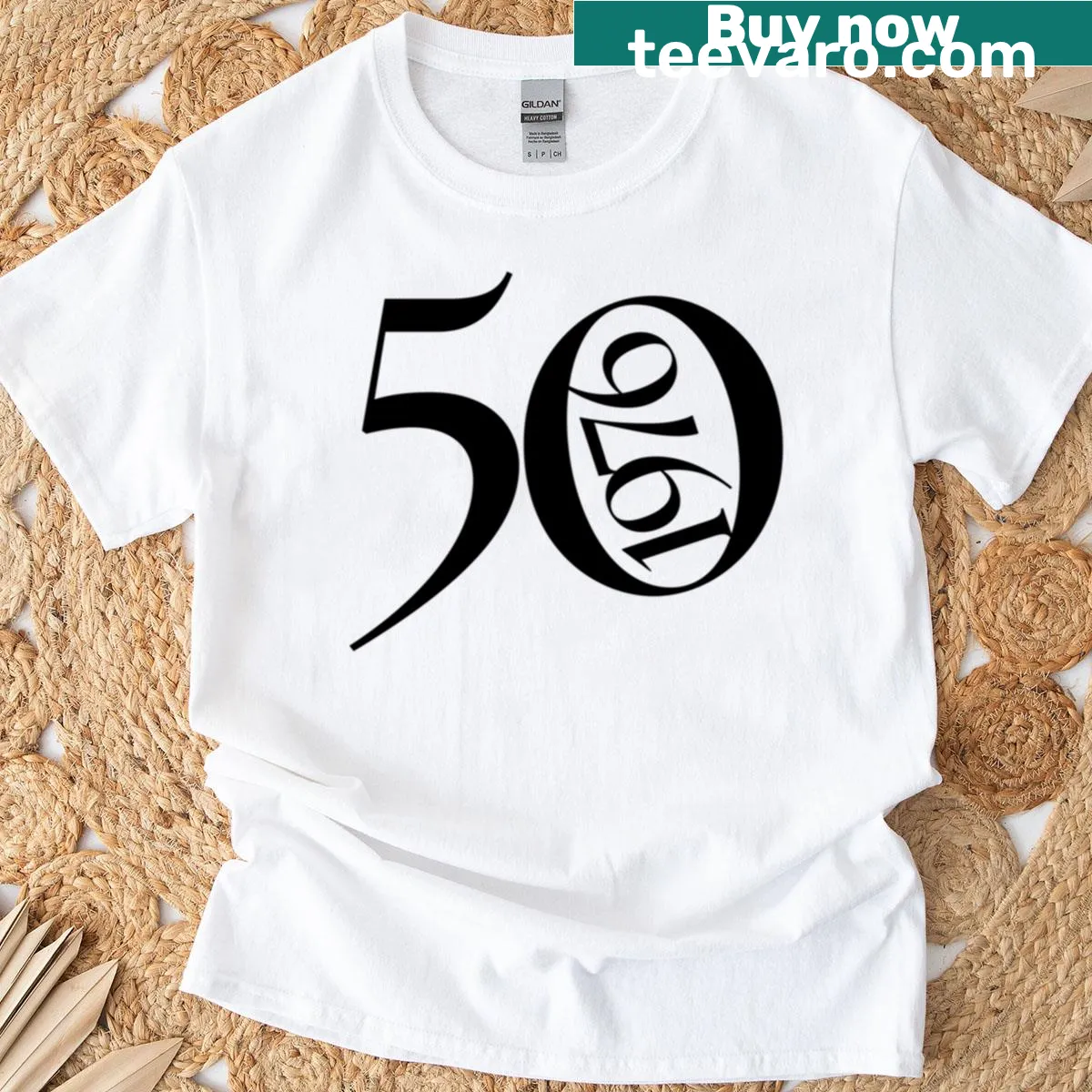 Typography celebrating the 50th anniversary of 1976 — on a men's t-shirt