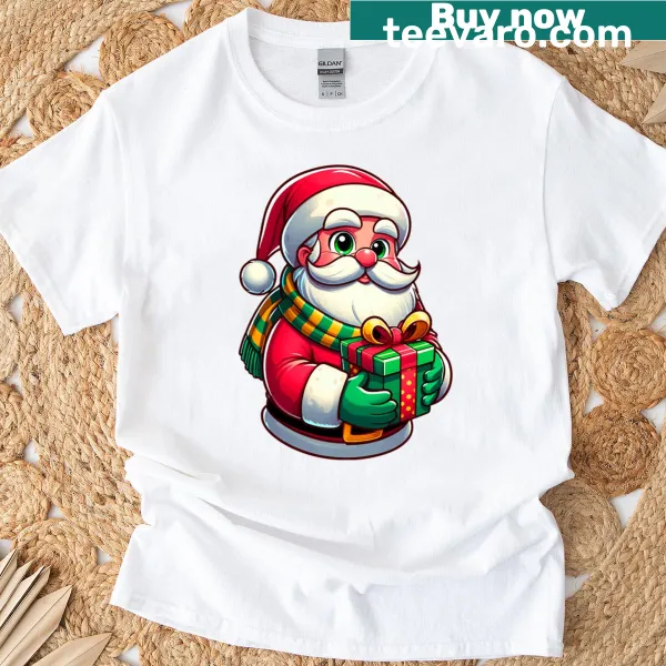 Cheerful Santa Claus illustration on a festive holiday t-shirt