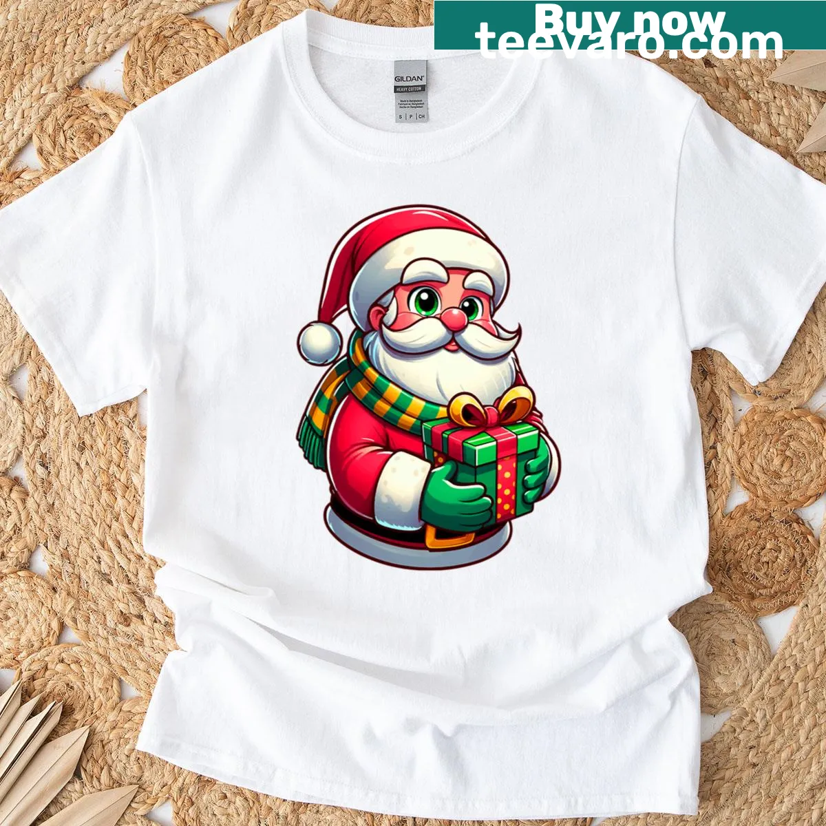 Cheerful Santa Claus illustration on a festive holiday t-shirt — on a men's t-shirt