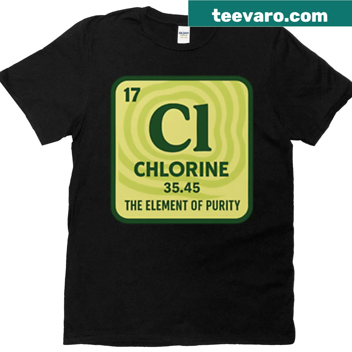Typographic design featuring Chlorine and its significance on a T-shirt — on a men's t-shirt