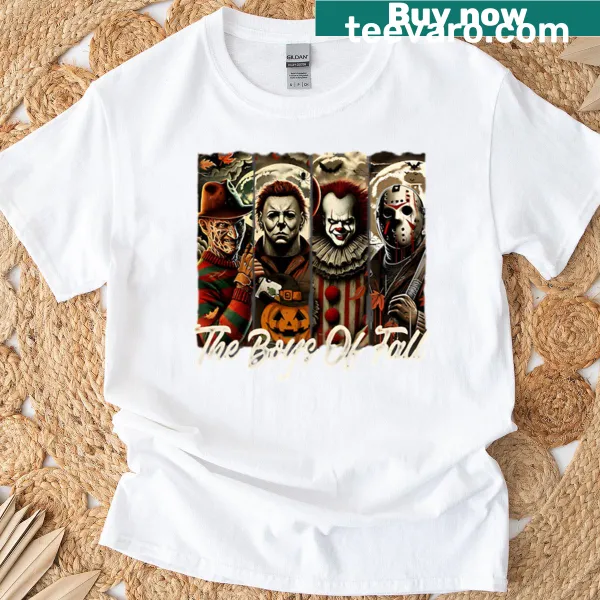 Horror movie-themed T-shirt with autumn illustration