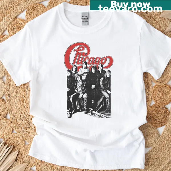 Vintage T-shirt featuring a graphic of the Chicago band, nostalgic for music fans