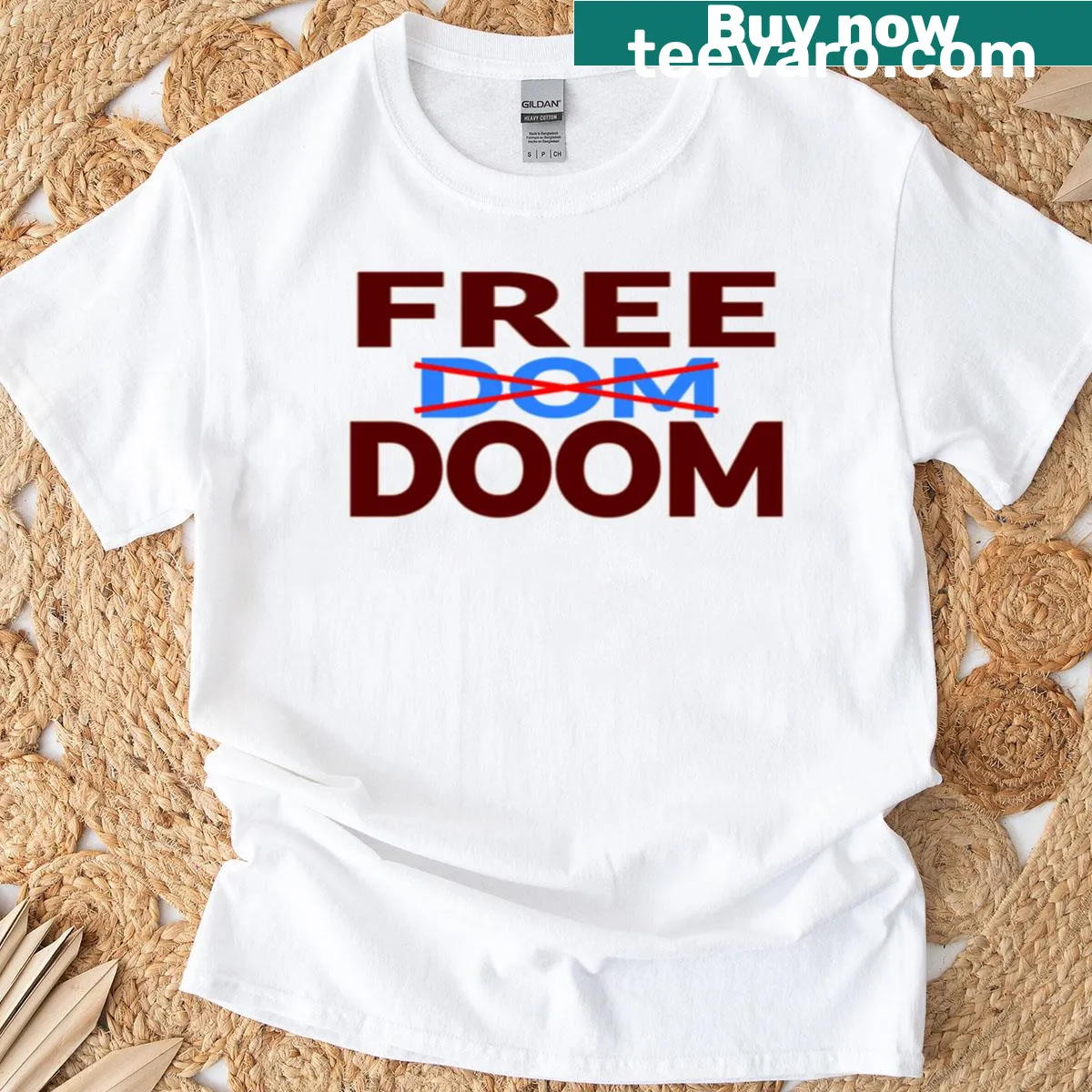 Minimalist typography 'Free Dom' design on a t-shirt — on a men's t-shirt