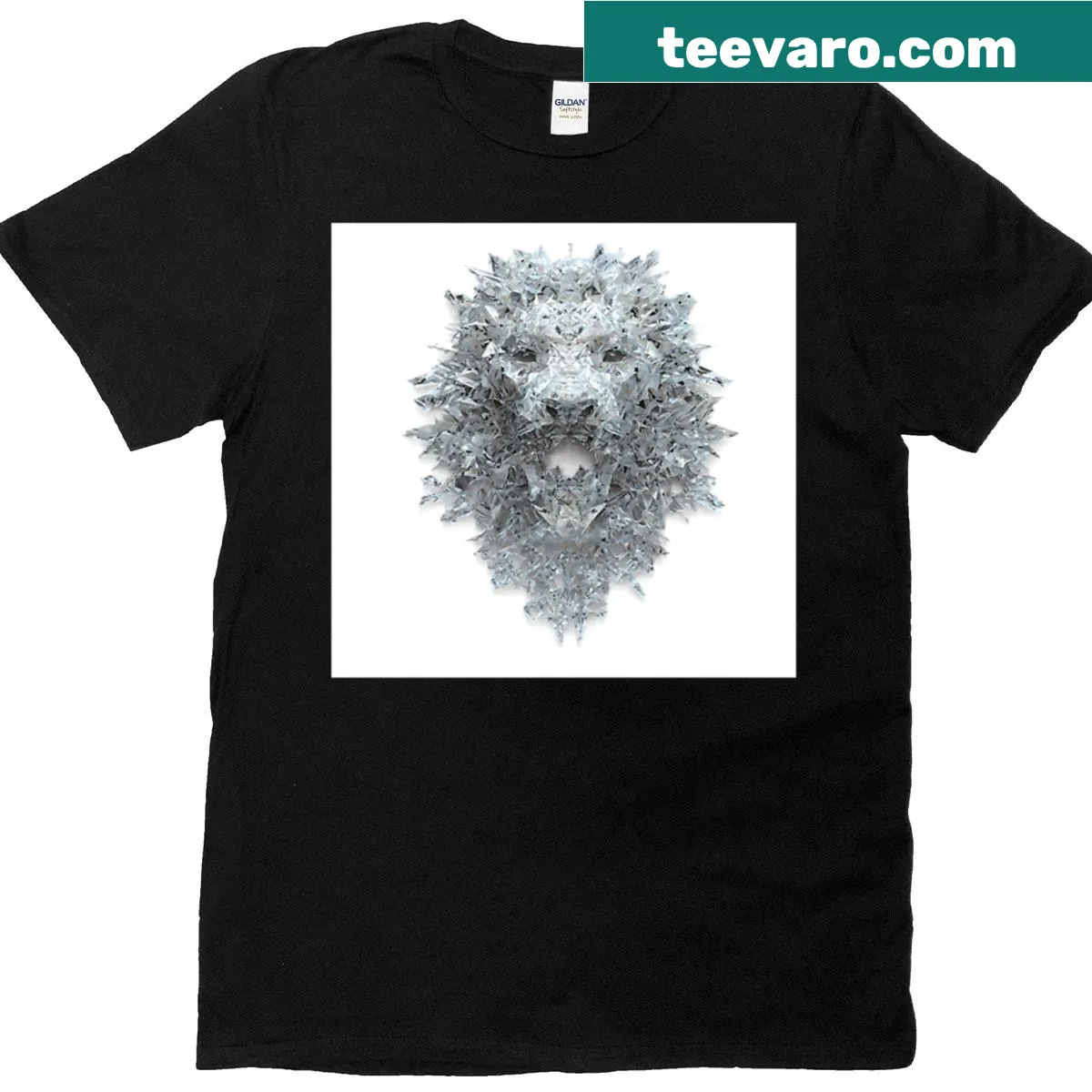 Abstract design featuring a guardian lion's head in lattice style — on a men's t-shirt