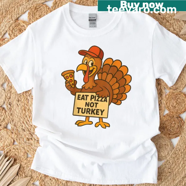 Thanksgiving T-shirt with a humorous pizza and turkey design