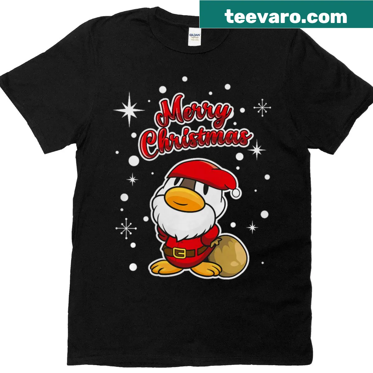 Cute Santa Duck graphic T-shirt for Christmas — on a men's t-shirt