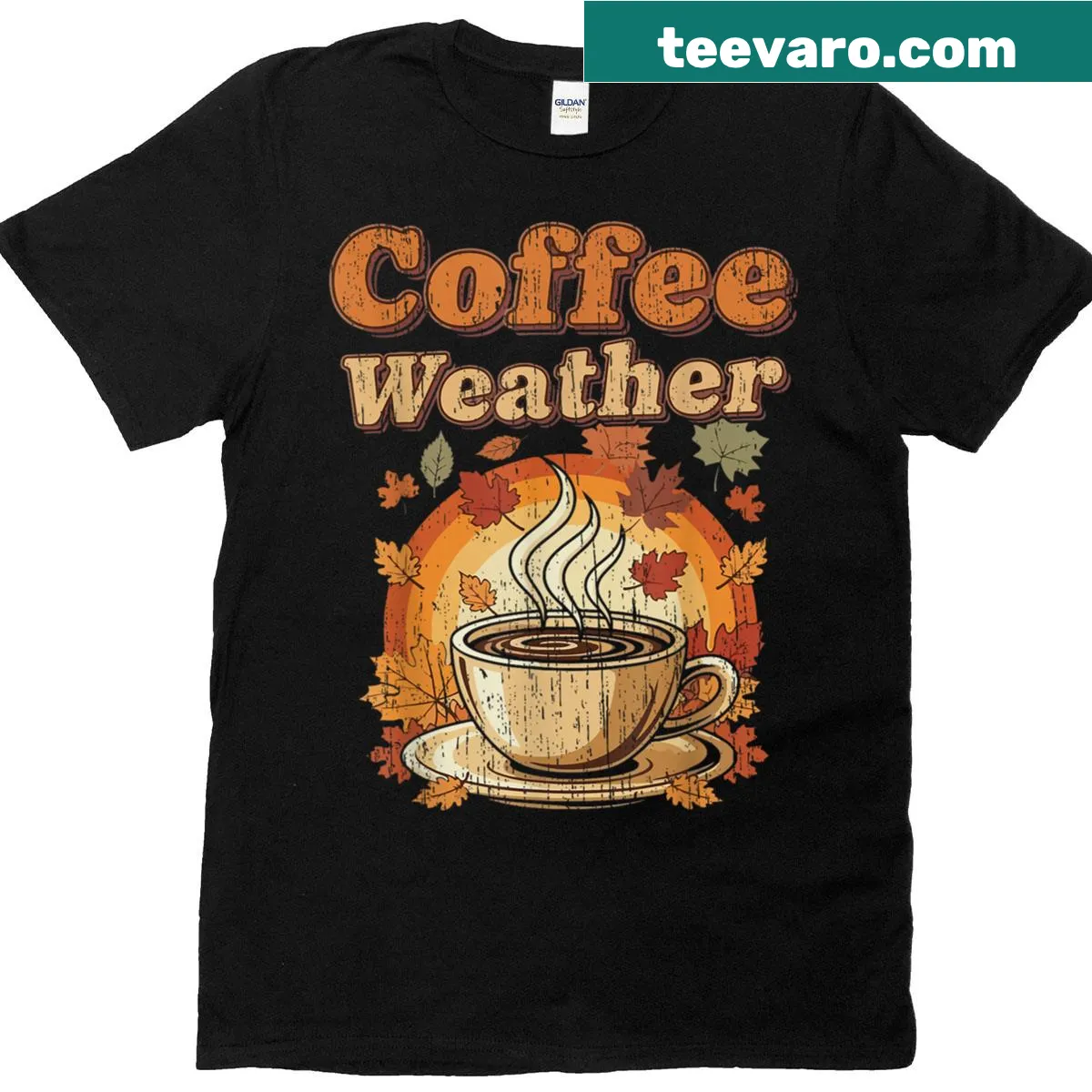 Retro coffee-themed autumn vibes t-shirt — on a men's t-shirt