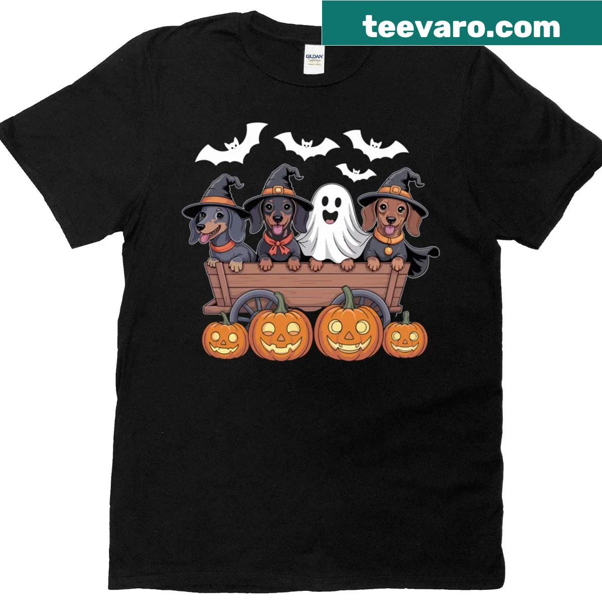 Funny Halloween T-shirt with a dachshund graphic — on a men's t-shirt