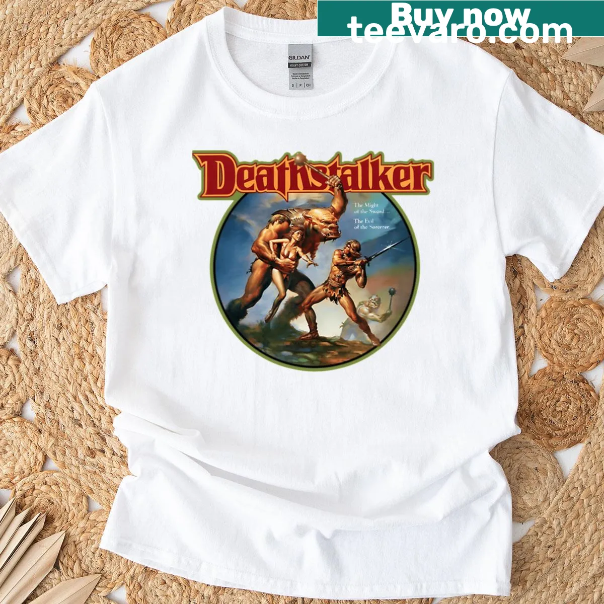 Distressed Deathstalker graphic on a vintage t-shirt — on a men's t-shirt