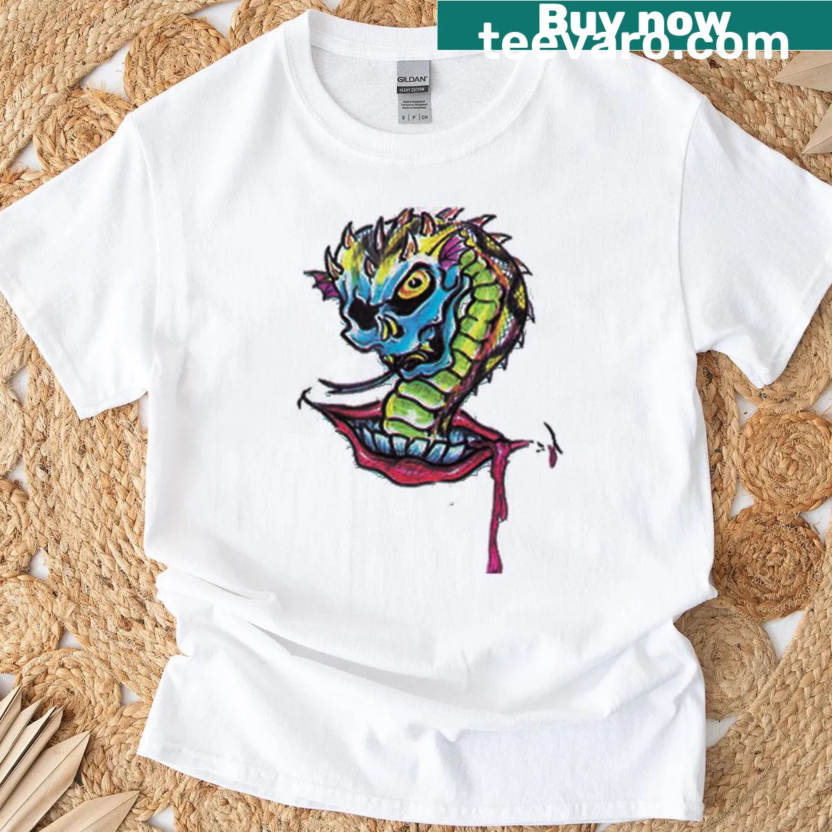 Illustration of a dragon emerging from a mouth on a t-shirt. — on a men's t-shirt