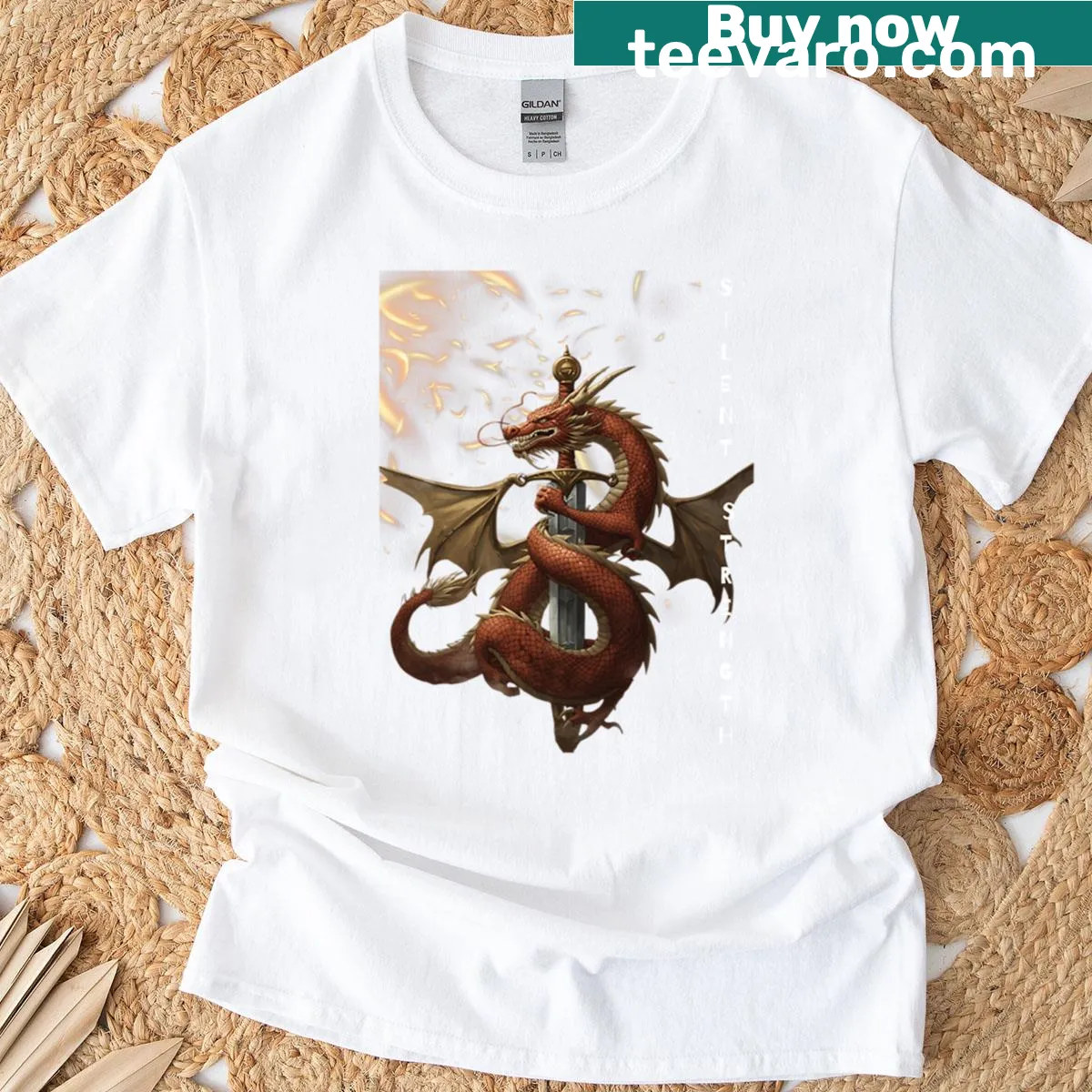 T-shirt featuring a dragon wrapped around a sword symbolizing strength — on a men's t-shirt