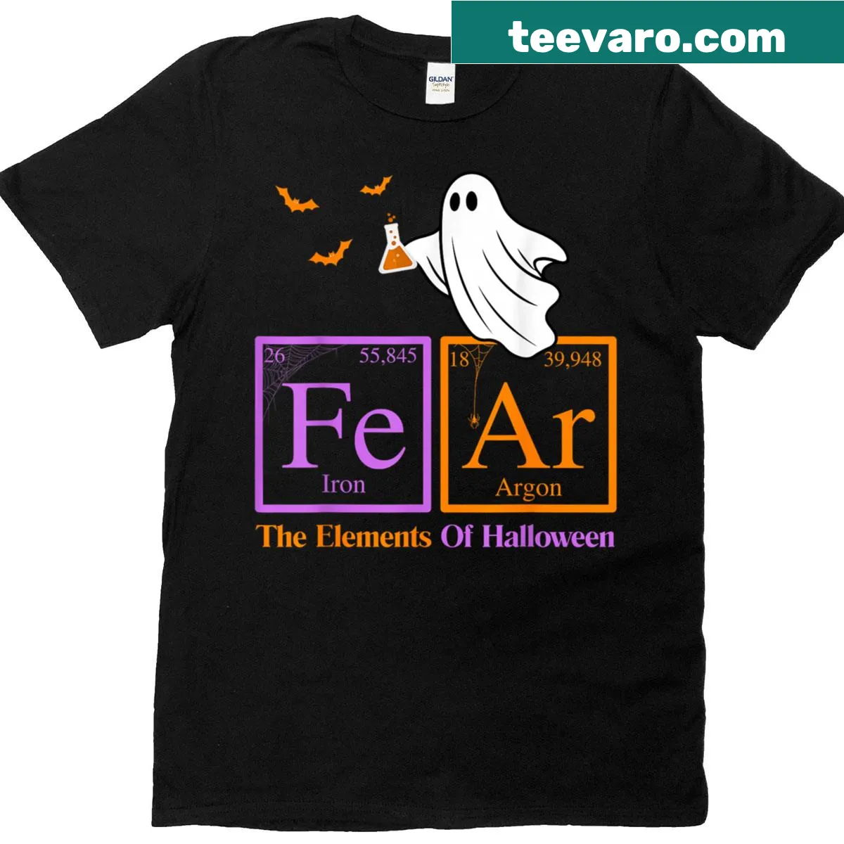 Halloween-themed chemistry teacher t-shirt with fun text — on a men's t-shirt
