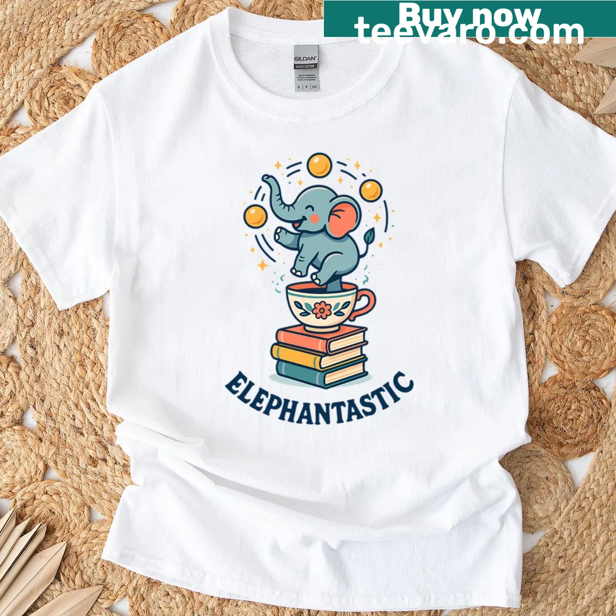 Elephant juggling graphic t-shirt with whimsical design — on a men's t-shirt